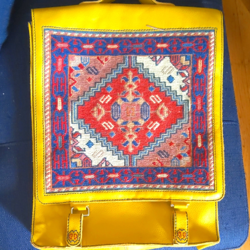 Vibrant Turkish Yellow and Red Geometric Backpack/Shoulder Bag 14"x 18"